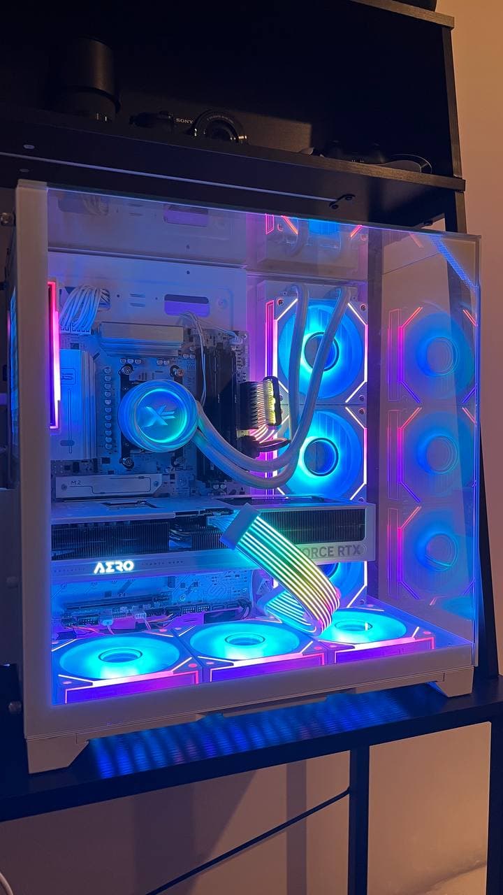 White creator PC with liquid cooling